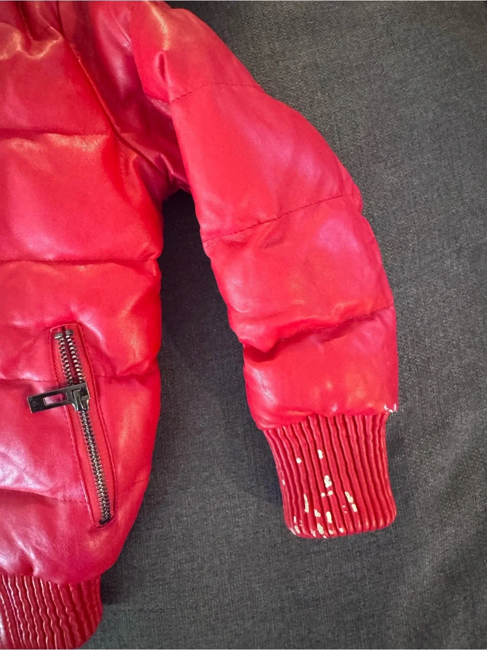 Robert Philippe Red Puffer Jacket with Faux Fur Hood